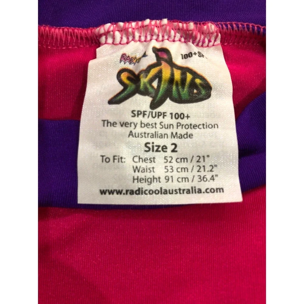 NWT Radicool Skins‎ Girls 2 Sun Protection Rash Guard Swim Shirt Top